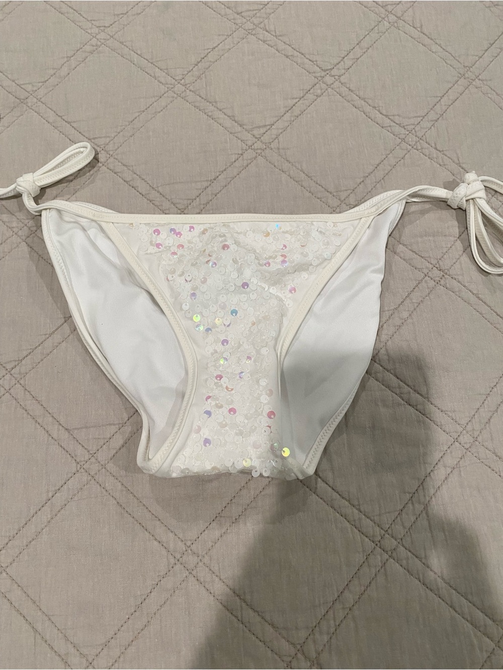 NWT Small Victoria’s Secret PINK White Sequin Tie-Side Bikini Bottom